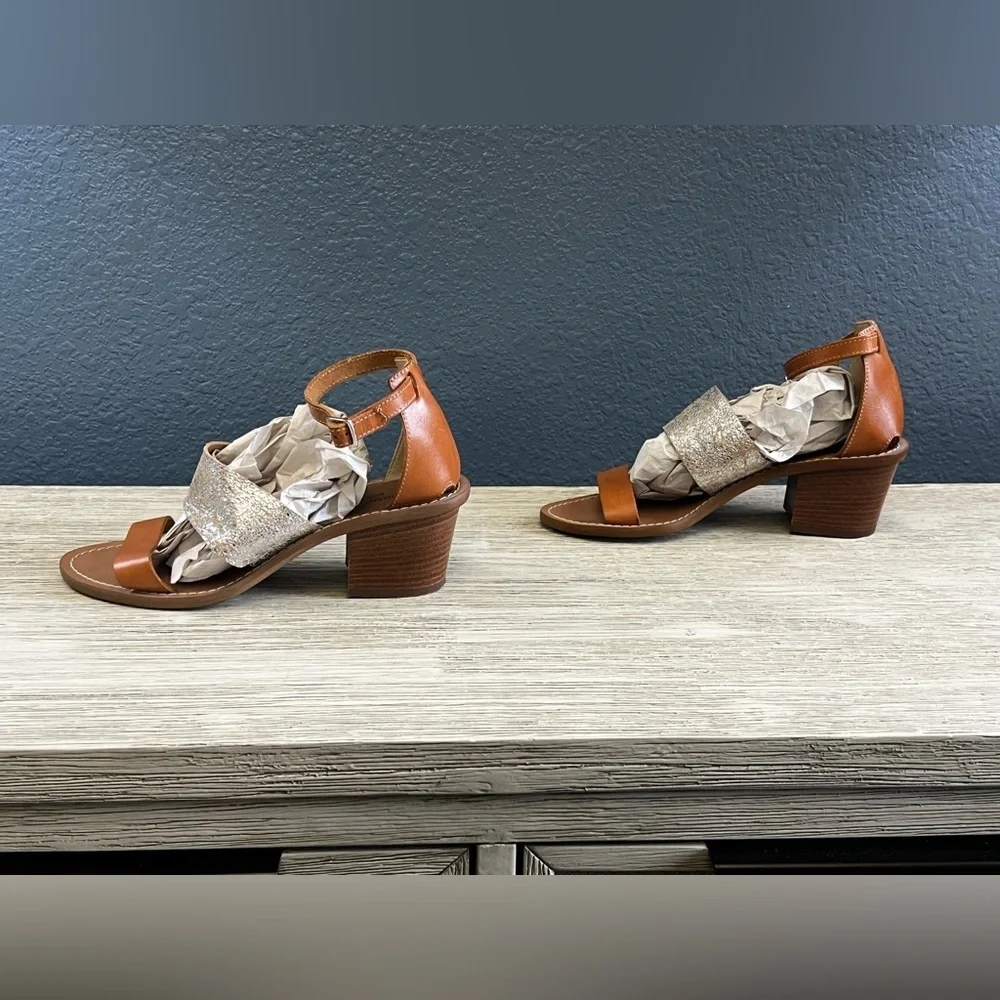 Elegant Brown and Silver Women's Block Heel Sandals
